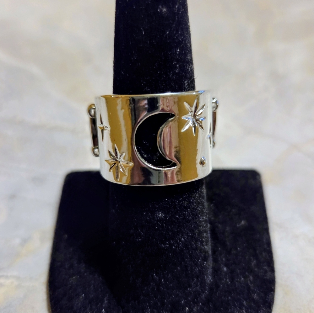 paparazzi Silver Moon & Star Cutout Wide Band Ring